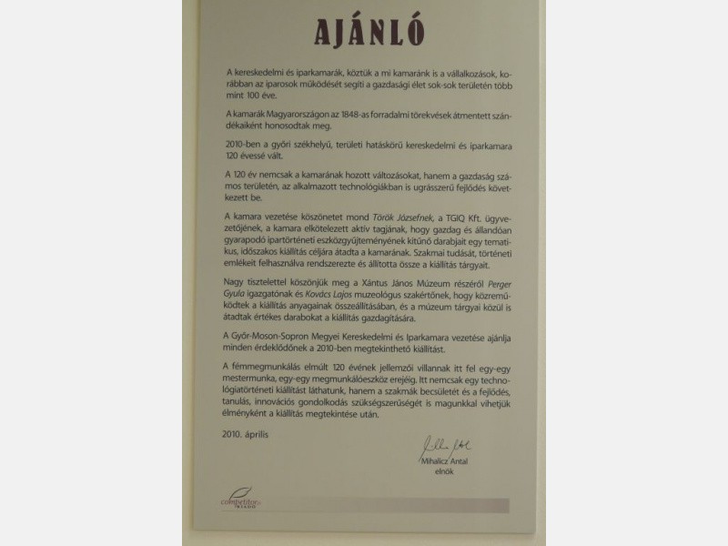 HAGYOMÁNYŐRZÉS - Török József ipartörténeti kiállítása a GYMSKIK-ban.